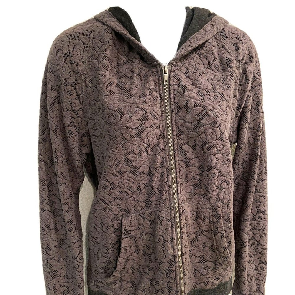 Hurley Leaf Floral Pattern Gray Thick Zipup Hoodie